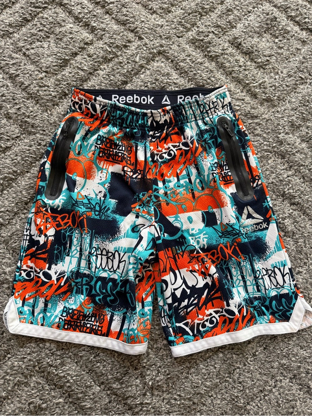 Reebok Boys Graffiti Athletic Shorts - Teal, Orange, Black, White